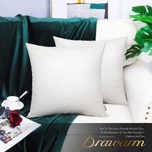 Set of 2 Faux Leather Decorative Throw Pillow Covers Modern Solid Outdoor White